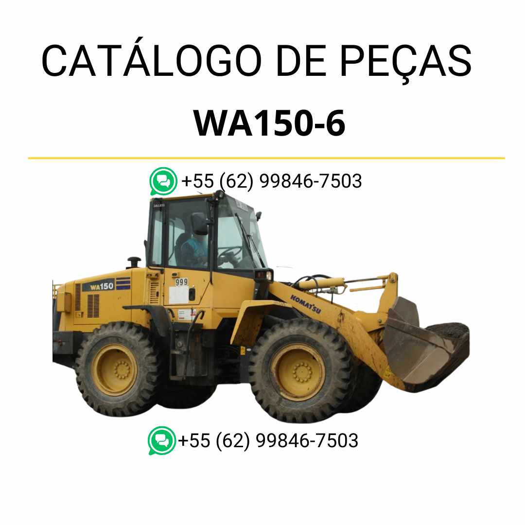 Catálogo de peças Komatsu WA150-6 em PDF com diagramas técnicos e identificação completa dos componentes da carregadeira de rodas