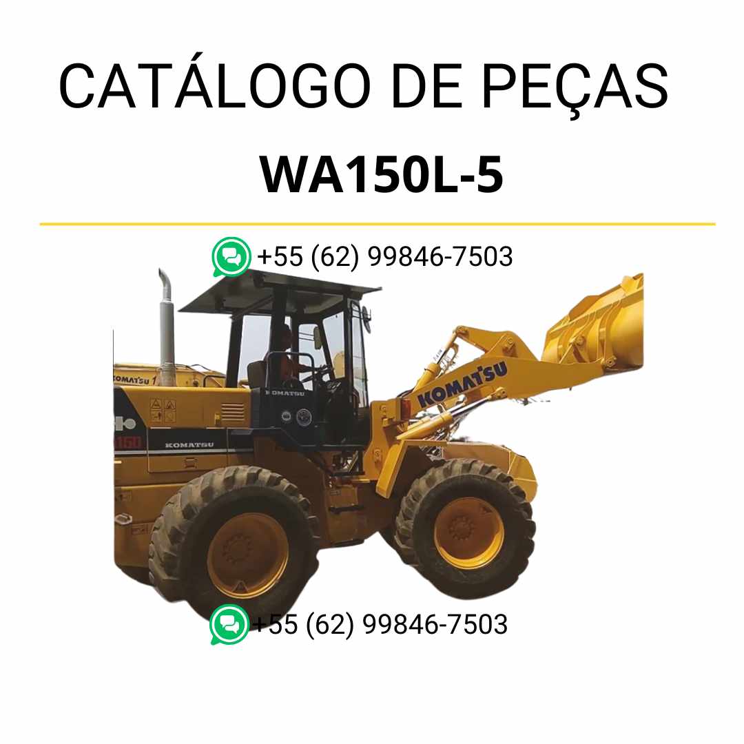 Catálogo de peças Komatsu WA150L-5 em PDF com ilustrações técnicas e identificação detalhada dos componentes da carregadeira de rodas