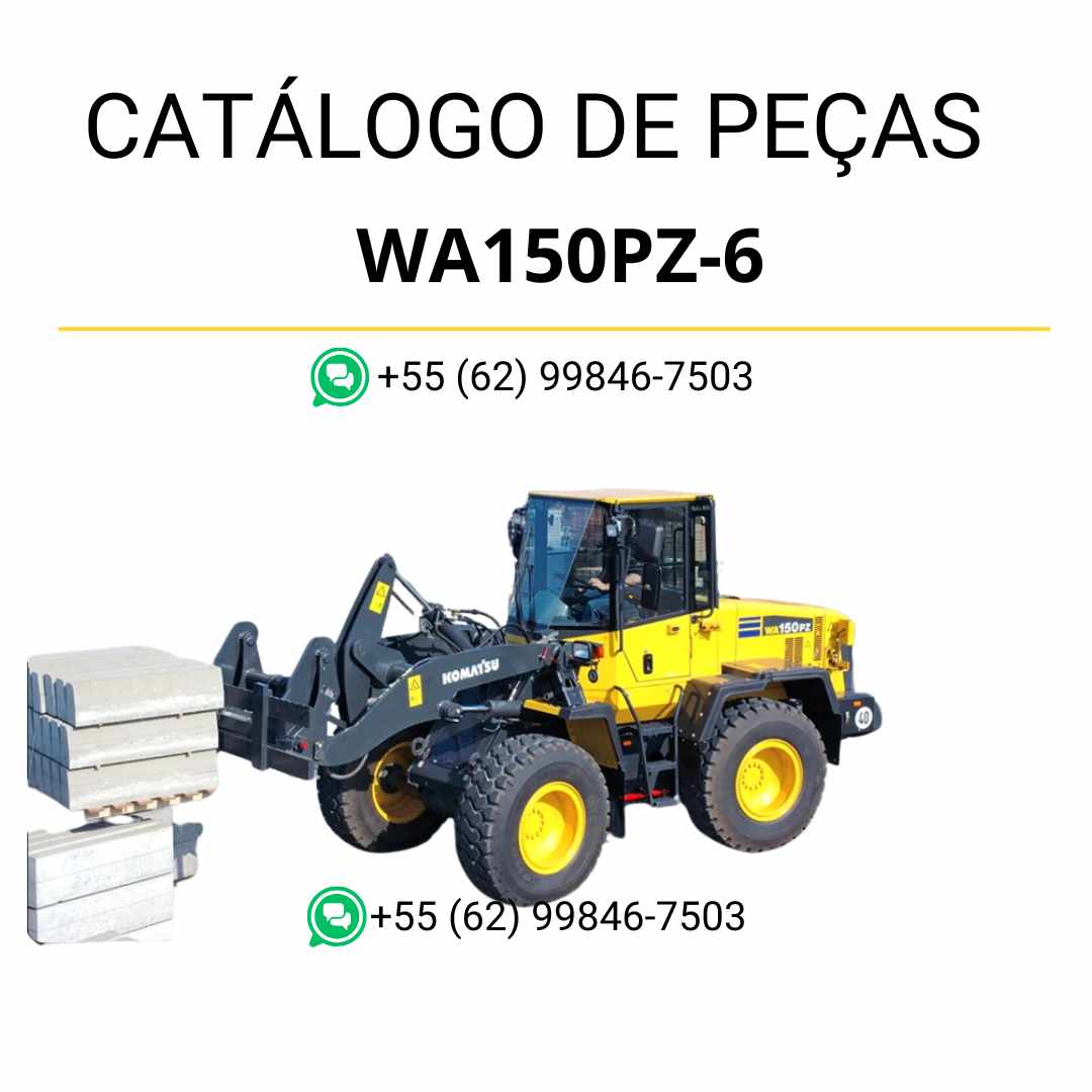 Catálogo de peças Komatsu WA150PZ-6 em PDF com ilustrações técnicas e identificação detalhada dos componentes da carregadeira de rodas