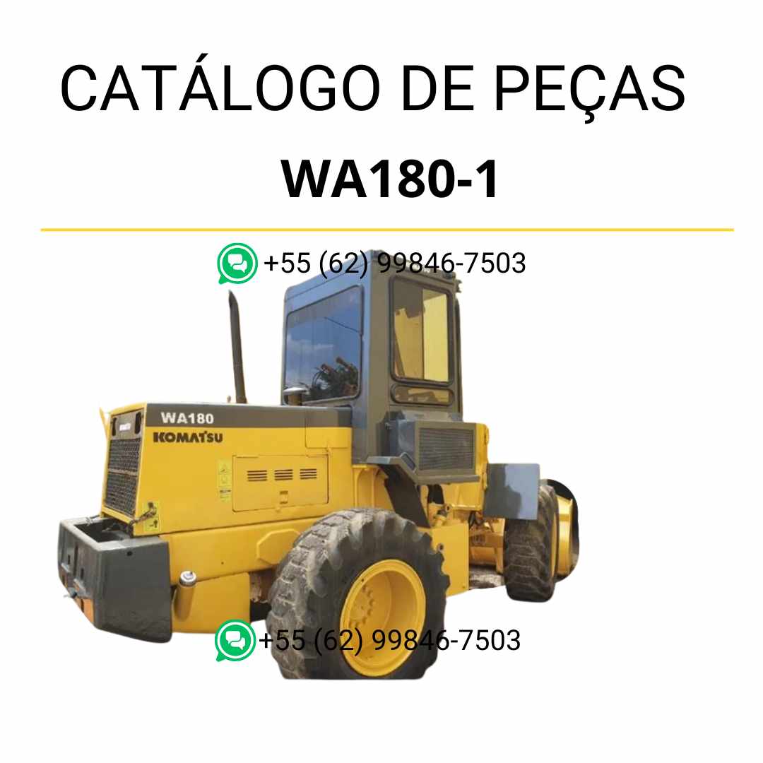 Catálogo de peças Komatsu WA180-1 em PDF com ilustrações técnicas e identificação detalhada dos componentes da carregadeira de rodas