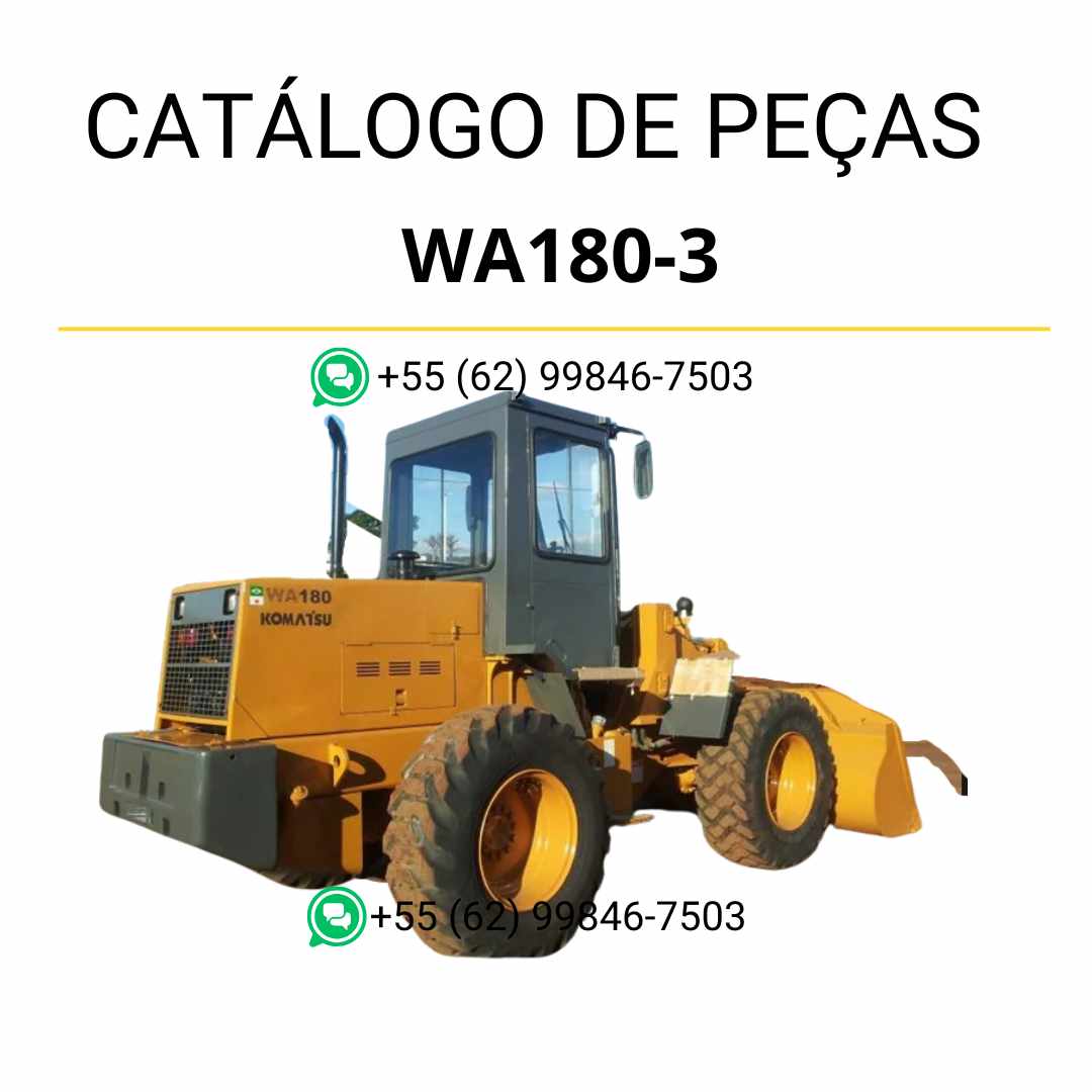 Catálogo de peças Komatsu WA180-3 em PDF com vistas explodidas e identificação técnica dos componentes da carregadeira de rodas