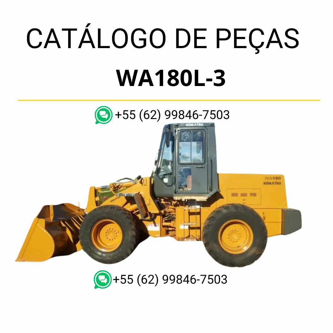 Catálogo de peças Komatsu WA180L-3 em PDF com ilustrações técnicas e identificação detalhada dos componentes da carregadeira de rodas