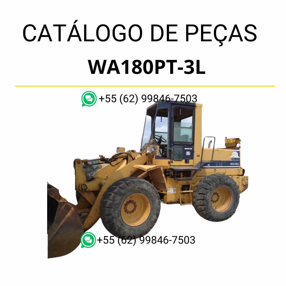Catálogo de peças Komatsu WA180PT-3L em PDF com ilustrações técnicas e identificação detalhada dos componentes da carregadeira de rodas