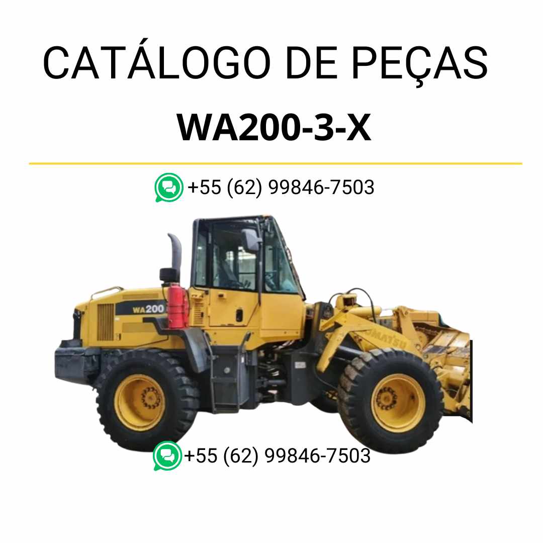 Catálogo de peças Komatsu WA200-3 X em PDF com ilustrações técnicas e identificação detalhada dos componentes da carregadeira de rodas