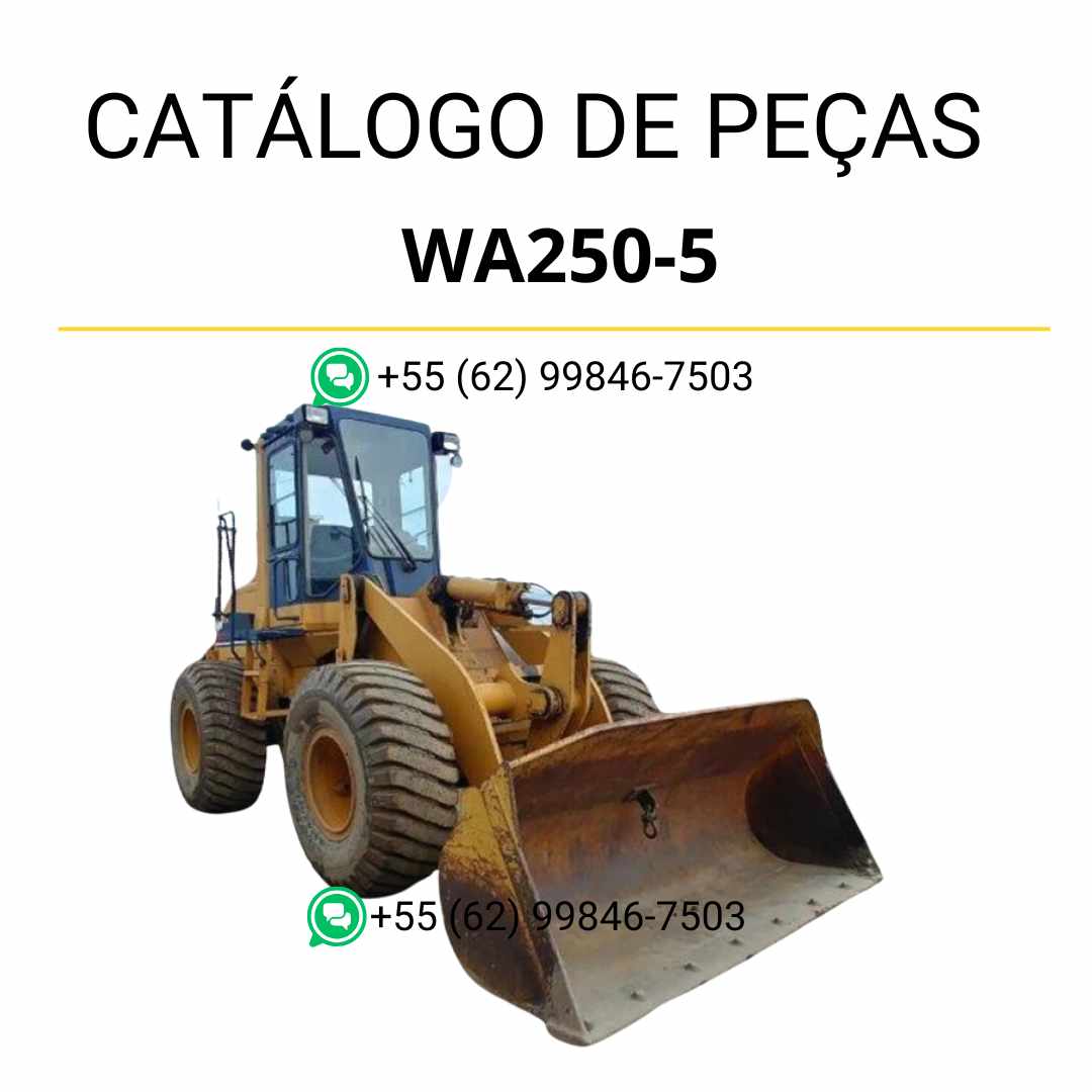 Catálogo de peças Komatsu WA250-5 em PDF com vistas explodidas e relação técnica dos componentes da carregadeira de rodas