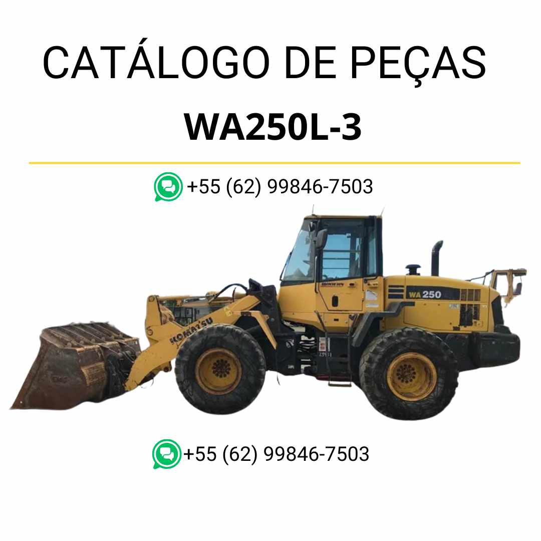 Catálogo de peças Komatsu WA250L-3 em PDF com vistas explodidas e detalhamento técnico dos componentes da carregadeira de rodas