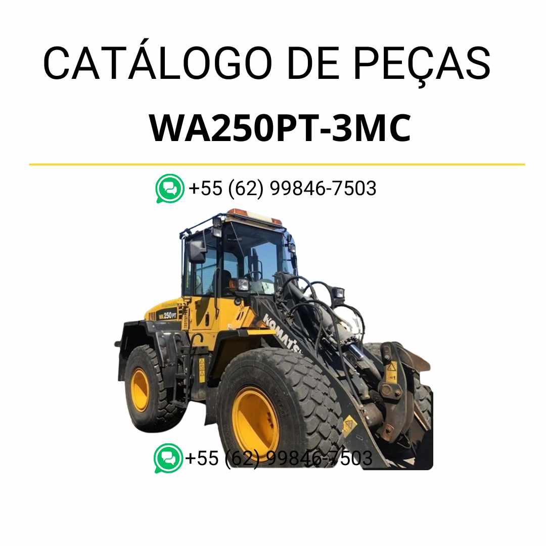 Catálogo de peças Komatsu WA250PT-3MC em PDF com vistas explodidas e identificação técnica dos componentes da carregadeira de rodas