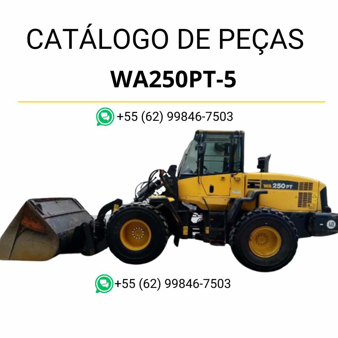 Catálogo de peças Komatsu WA250PT-5 em PDF com ilustrações técnicas e detalhamento dos conjuntos mecânicos da carregadeira de rodas