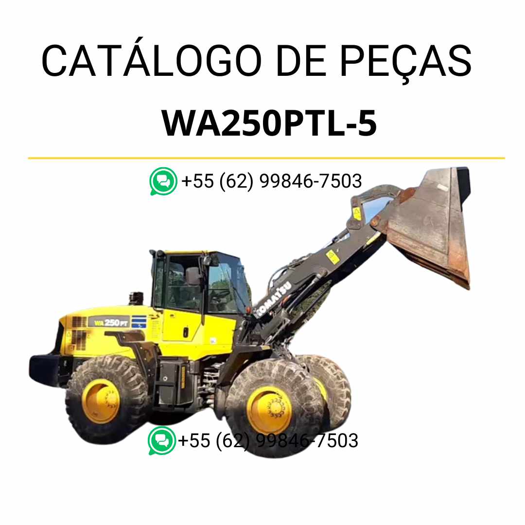 Catálogo de peças Komatsu WA250PTL-5 em PDF com ilustrações técnicas e identificação detalhada dos componentes da carregadeira de rodas