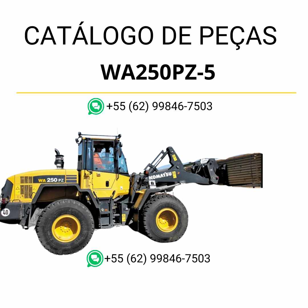 Catálogo de peças Komatsu WA250PZ-5 em PDF com vistas explodidas e detalhamento técnico dos componentes da carregadeira de rodas