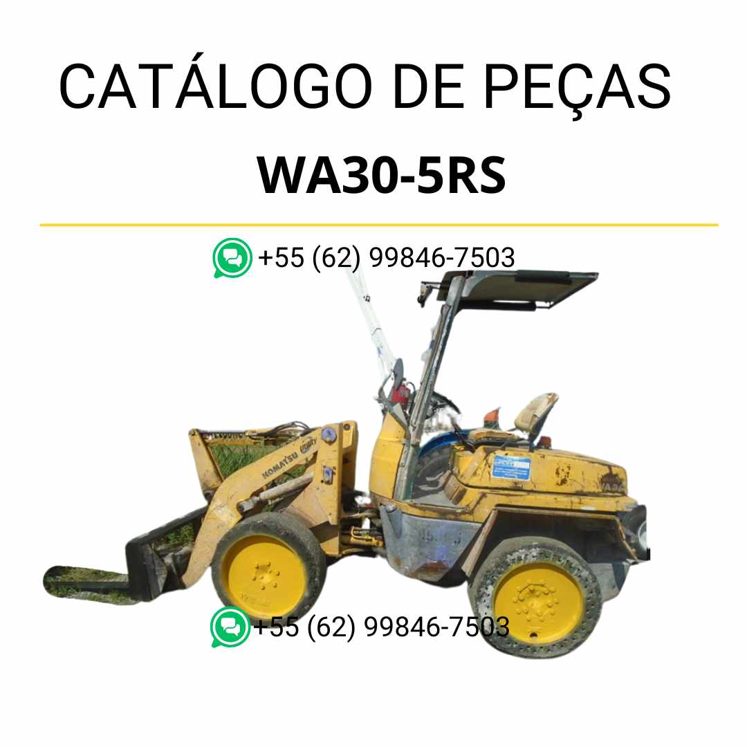 Catálogo de peças Komatsu WA30-5RS em PDF, com diagramas técnicos e identificação detalhada dos componentes da carregadeira de rodas.