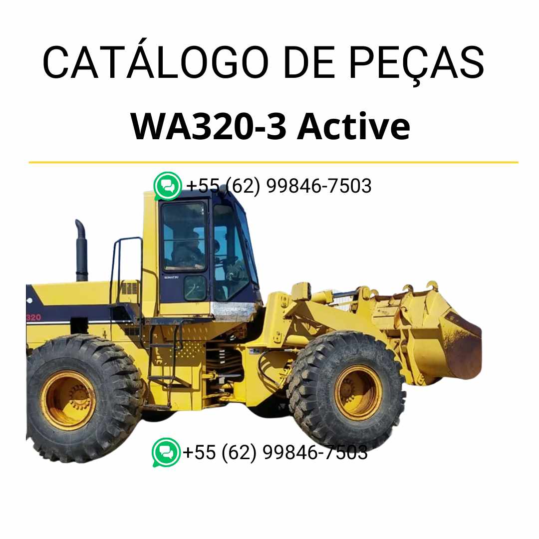 Catálogo de peças Komatsu WA320-3 Active em PDF, com ilustrações técnicas detalhadas para identificação precisa dos componentes da carregadeira de rodas.