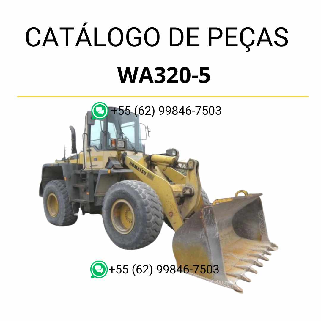 Catálogo de peças Komatsu WA320-5 em PDF, com diagramas técnicos e orientação completa para identificação dos componentes da carregadeira de rodas.
