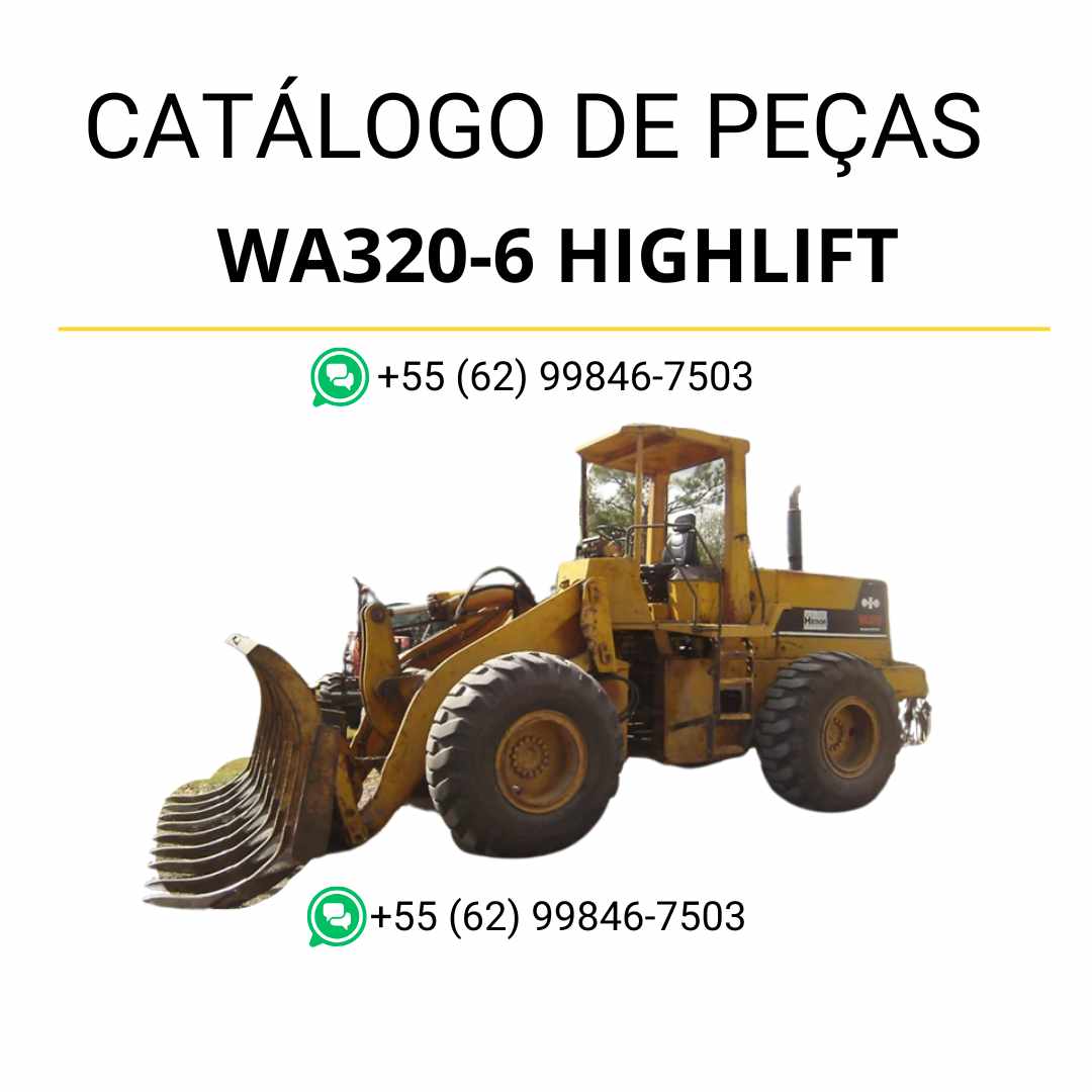Catálogo de peças Komatsu WA320-6 Highlift em PDF, trazendo diagramas técnicos e identificação detalhada dos componentes da carregadeira de rodas.
