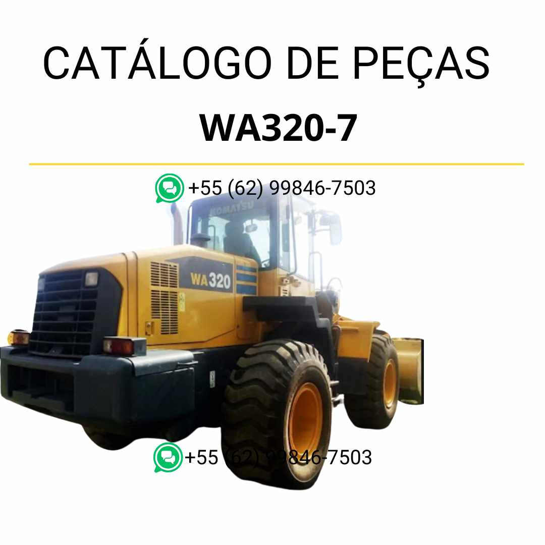 Catálogo de peças Komatsu WA320-7 em PDF, com diagramas técnicos e identificação completa dos conjuntos da carregadeira de rodas.