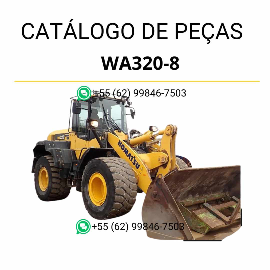 Catálogo de peças Komatsu WA320-8 em PDF, trazendo ilustrações técnicas detalhadas e identificação completa dos componentes da carregadeira de rodas.