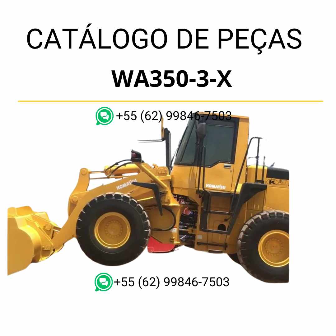 Catálogo de peças Komatsu WA350-3-X em PDF, com diagramas técnicos e identificação completa dos componentes da carregadeira de rodas.