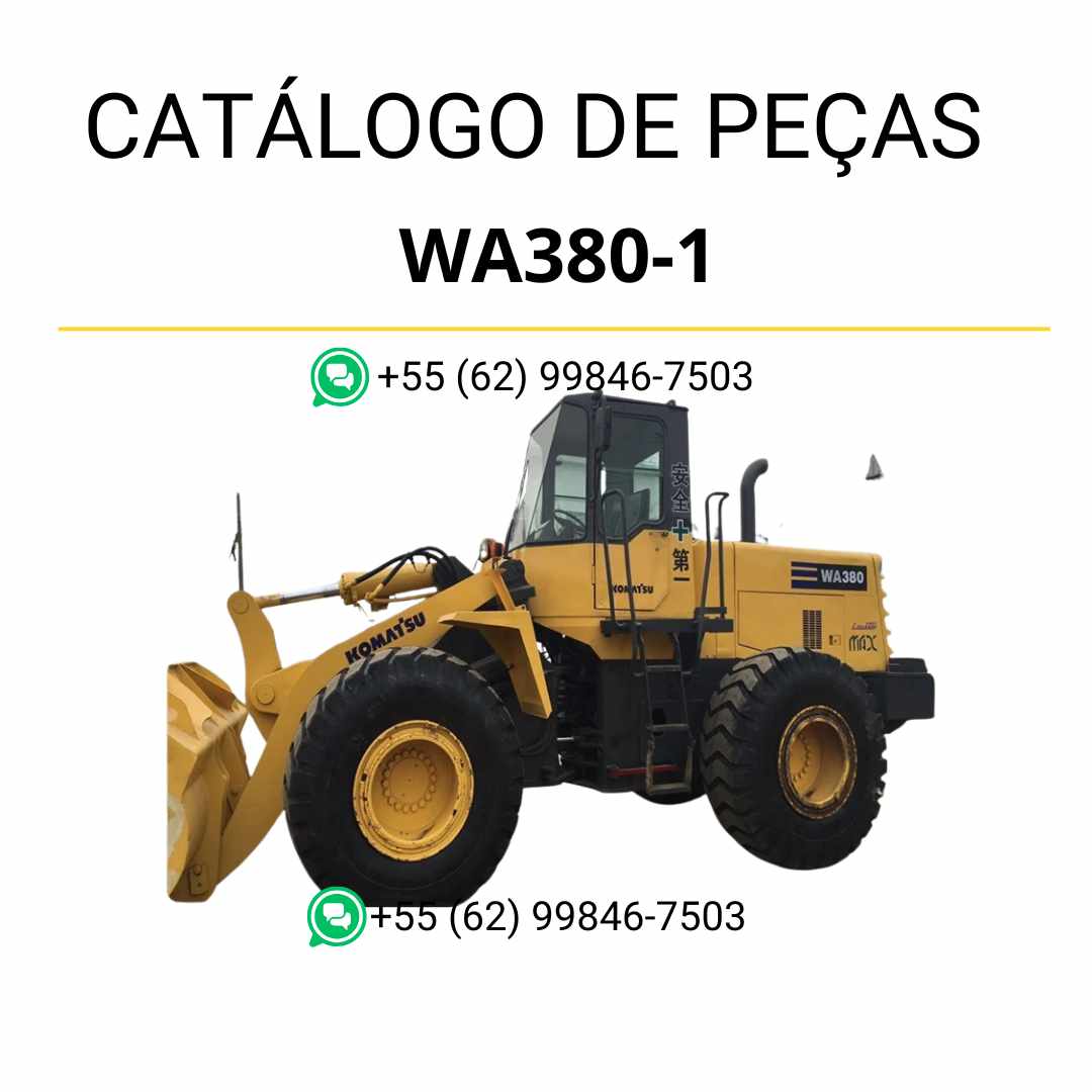 Catálogo de peças Komatsu WA380-1 em PDF, apresentando ilustrações técnicas e descrição completa dos sistemas da carregadeira de rodas.