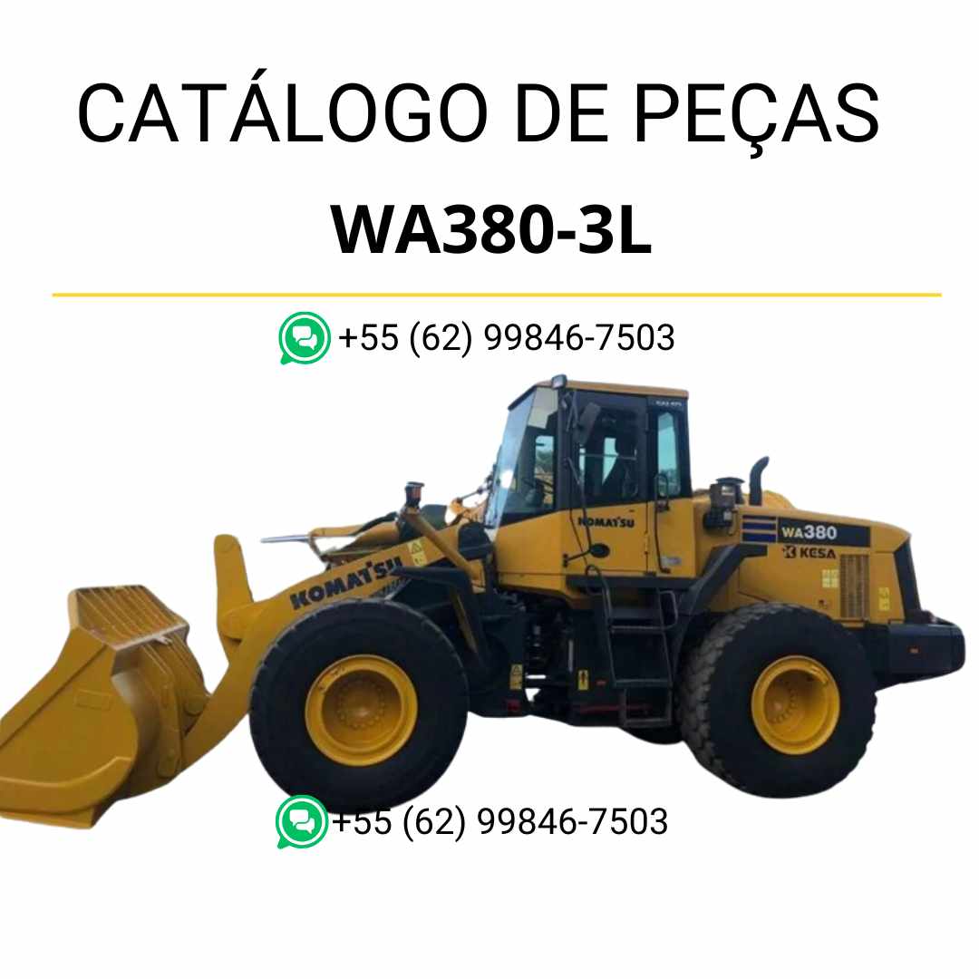 Catálogo de peças Komatsu WA380-3L em PDF, oferecendo ilustrações detalhadas e identificação completa dos sistemas da carregadeira de rodas.