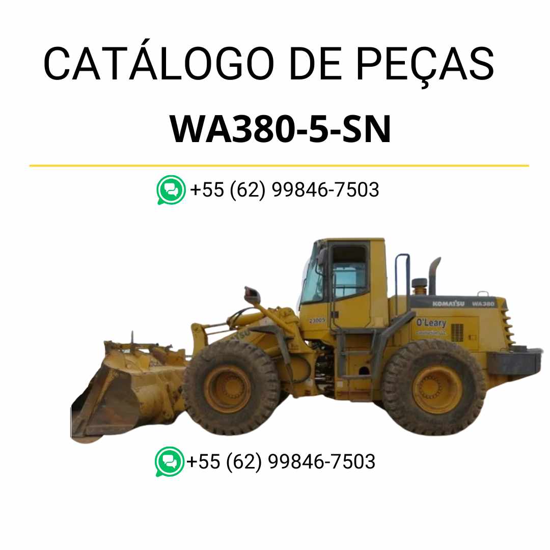 Catálogo de peças Komatsu WA380-5-SN em PDF, com ilustrações técnicas e identificação completa dos conjuntos da carregadeira de rodas.
