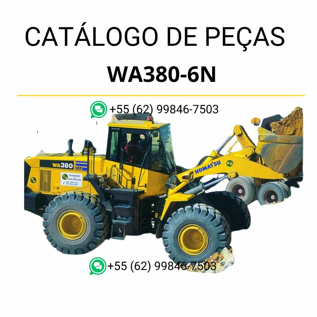 Catálogo de peças Komatsu WA380-6N em PDF, apresentando ilustrações técnicas e identificação precisa dos componentes da carregadeira de rodas.