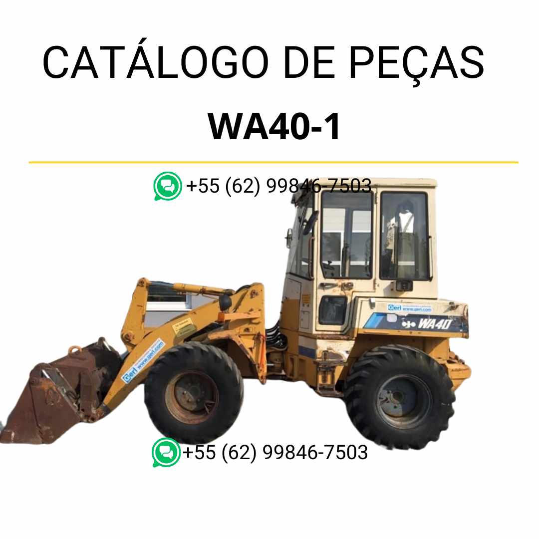 Catálogo de peças Komatsu WA40-1 em PDF, trazendo ilustrações técnicas e lista completa de componentes para carregadeiras de rodas.