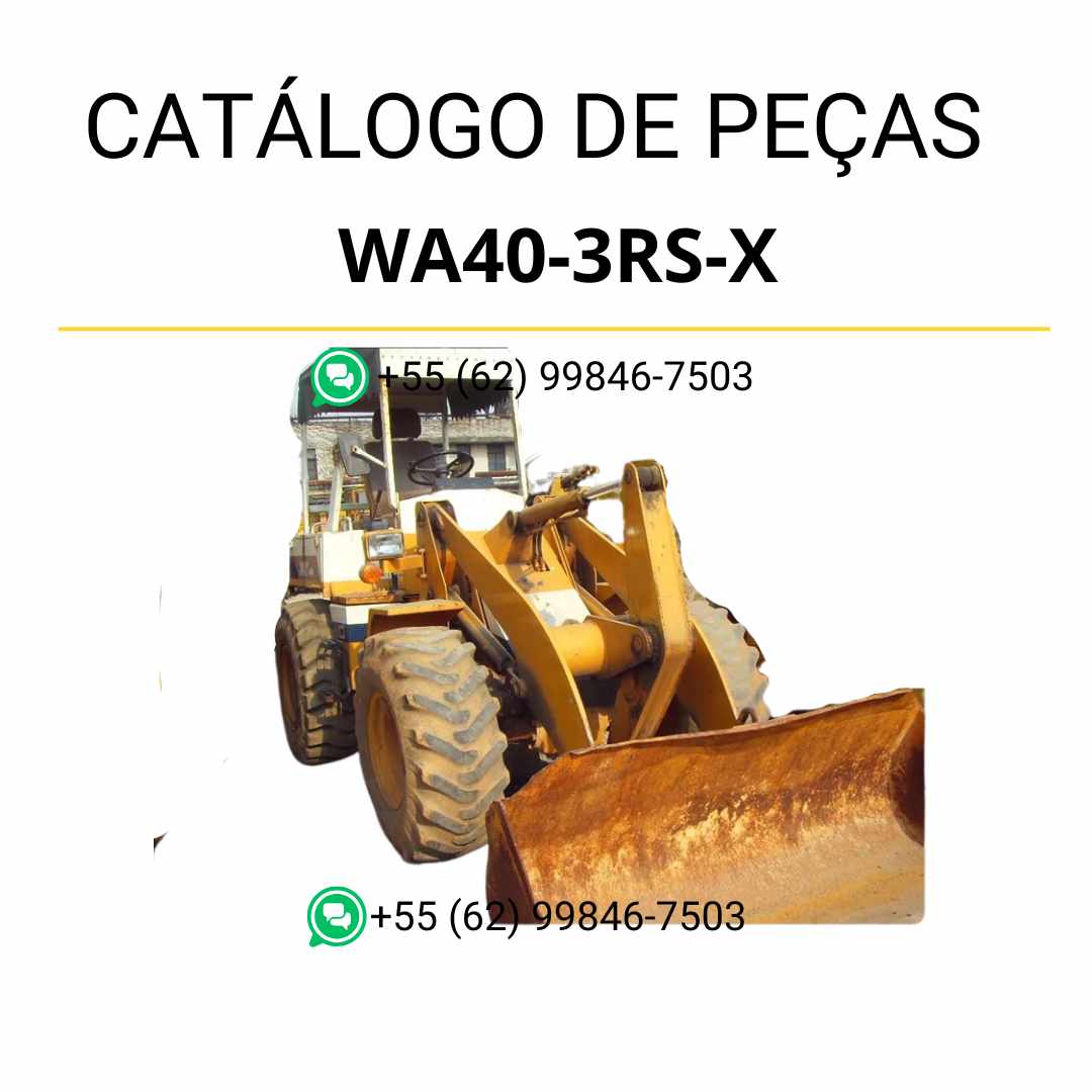 Catálogo de peças Komatsu WA40-3RS-X em PDF com diagramas e lista técnica detalhada para identificação de componentes da carregadeira de rodas.