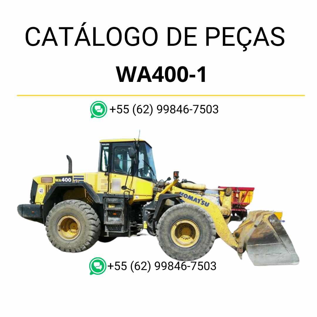 Catálogo de peças Komatsu WA400-1 em PDF, com diagramas detalhados e identificação completa dos componentes da carregadeira de rodas.