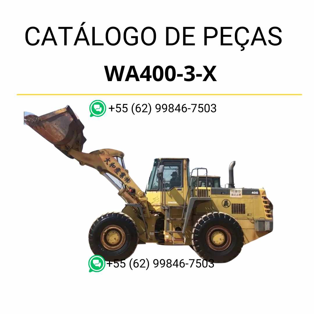 Catálogo de peças Komatsu WA400-3-H em PDF, com ilustrações técnicas e identificação detalhada de componentes para carregadeiras de rodas.