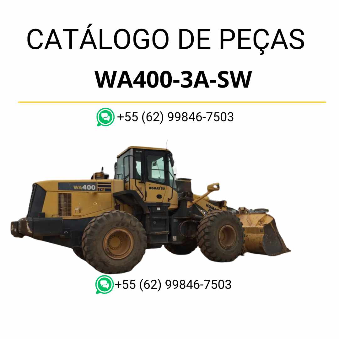Catálogo de peças Komatsu WA400-3A-SW em PDF, com diagramas completos e lista de componentes originais para carregadeiras de rodas.