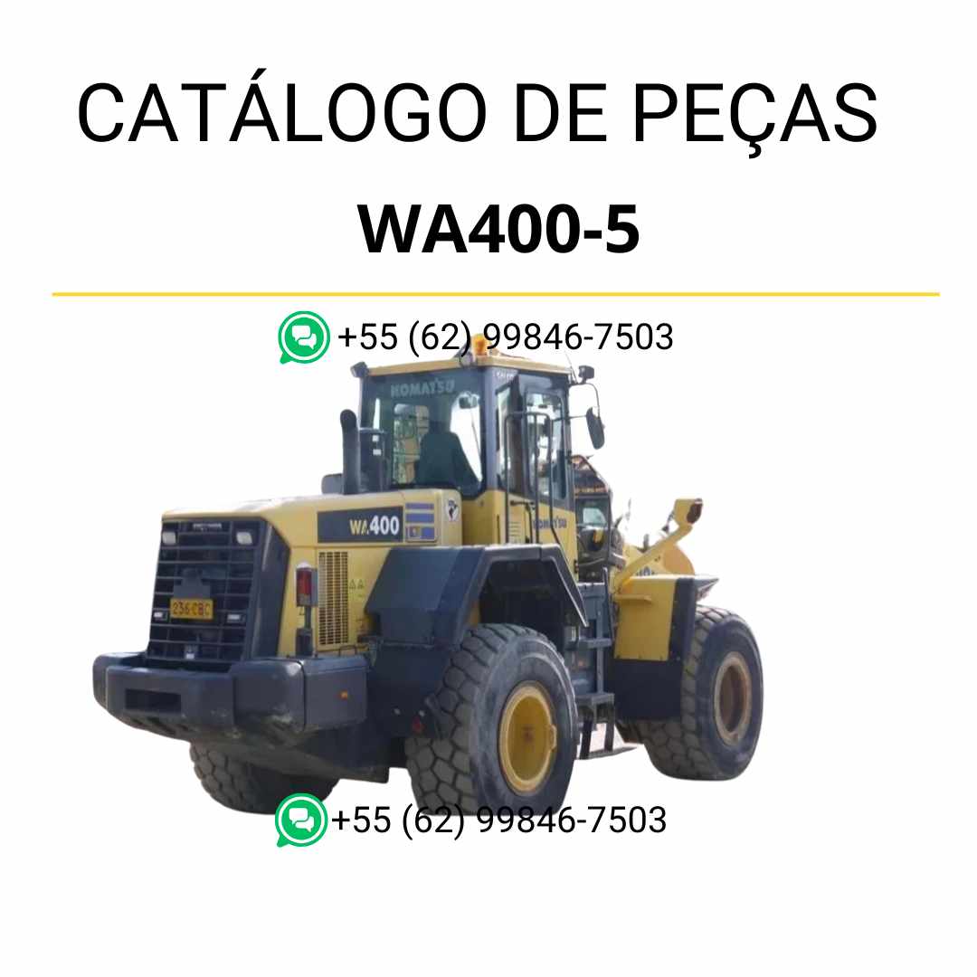Catálogo de peças Komatsu WA400-5 em PDF, com ilustrações técnicas e identificação precisa de componentes para manutenção de carregadeiras de rodas.