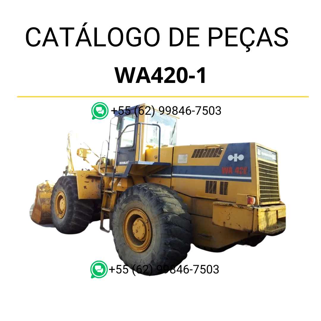 Catálogo de peças Komatsu WA420-1 em PDF, com ilustrações técnicas e referências completas dos componentes da carregadeira de rodas.
