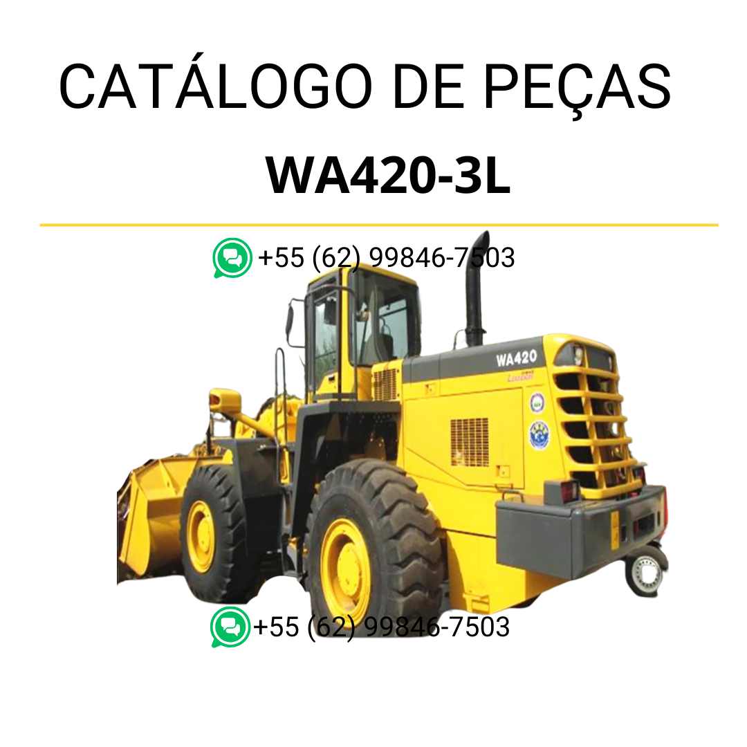 Catálogo de peças Komatsu WA420-3L em PDF, com diagramas detalhados e identificação completa dos componentes da carregadeira de rodas.