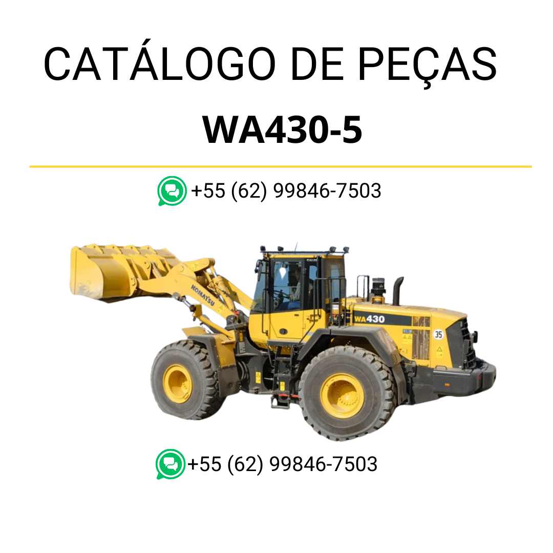 Catálogo de peças Komatsu WA430-5 em PDF, com diagramas detalhados e identificação completa dos componentes da carregadeira de rodas.