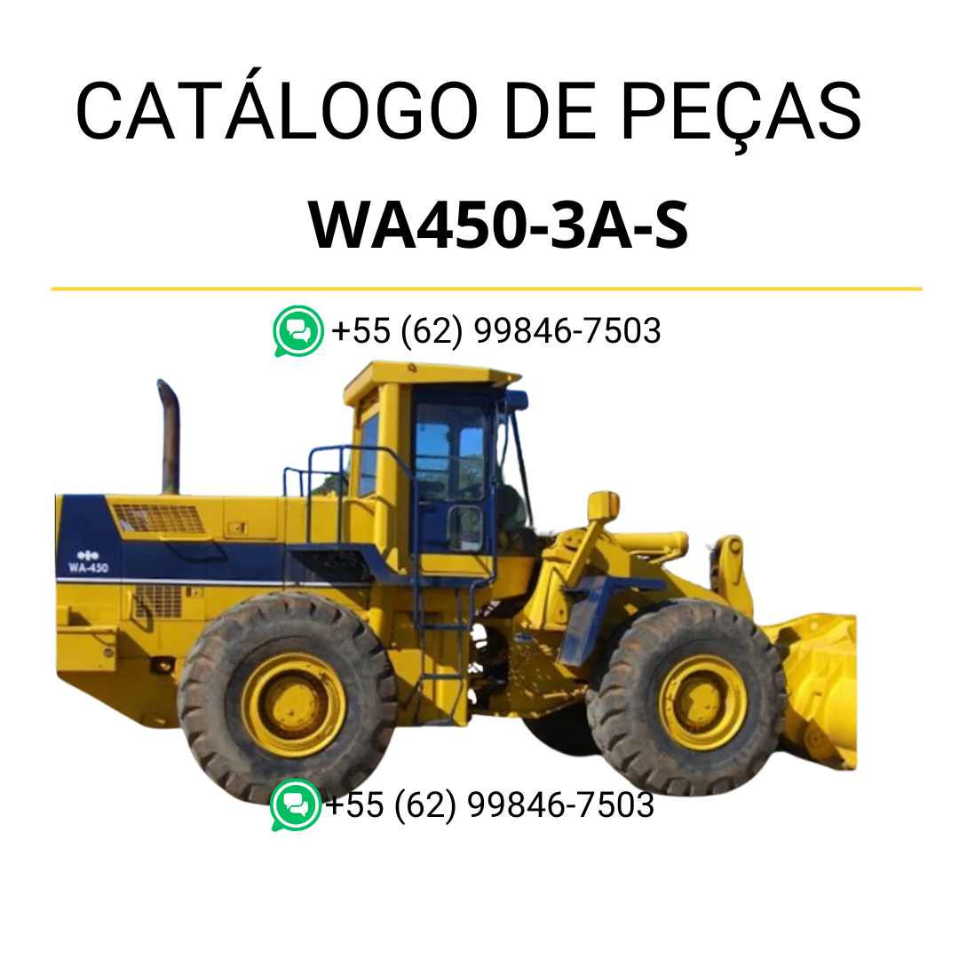 Catálogo de peças Komatsu WA450-3A-S em PDF, com diagramas e identificação completa dos componentes da carregadora de rodas.