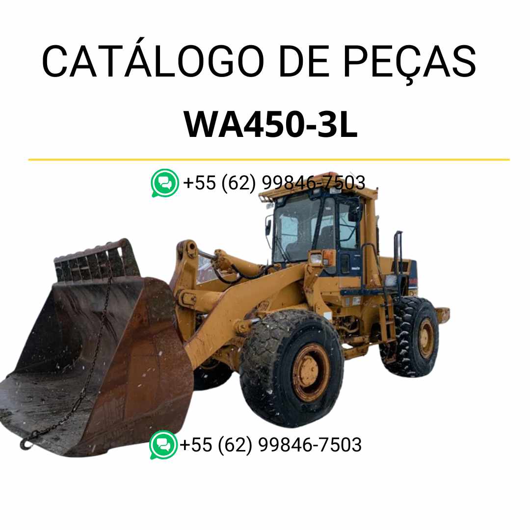 Catálogo de peças Komatsu WA450-3L em PDF, trazendo ilustrações técnicas e identificação completa dos componentes da carregadeira de rodas.