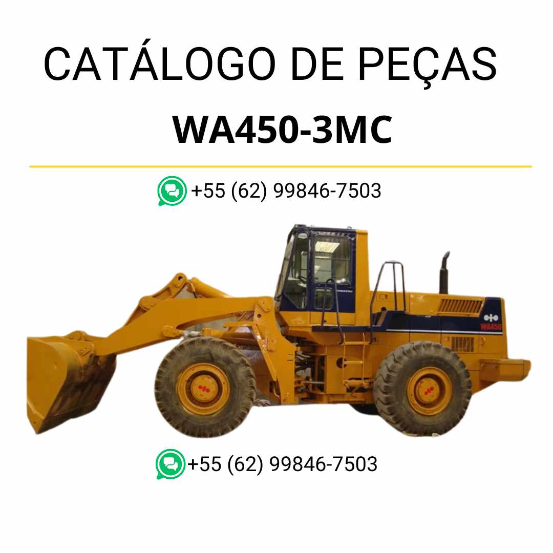 Catálogo de peças Komatsu WA450-3MC em PDF, com diagramas técnicos completos e identificação detalhada dos componentes da carregadeira de rodas.