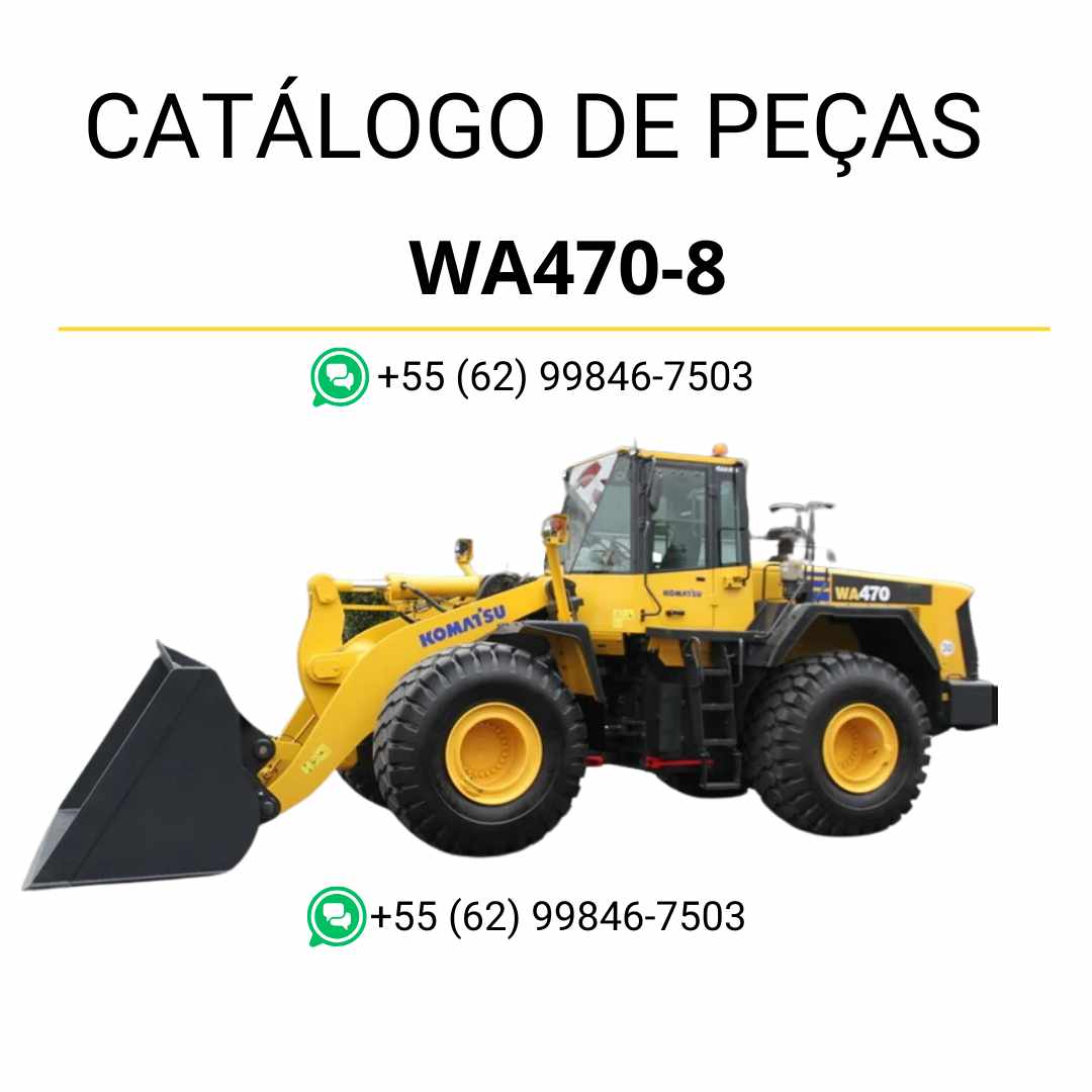 Catálogo de peças Komatsu WA470-8 em PDF, com diagramas técnicos e relação completa de componentes da carregadeira de rodas.