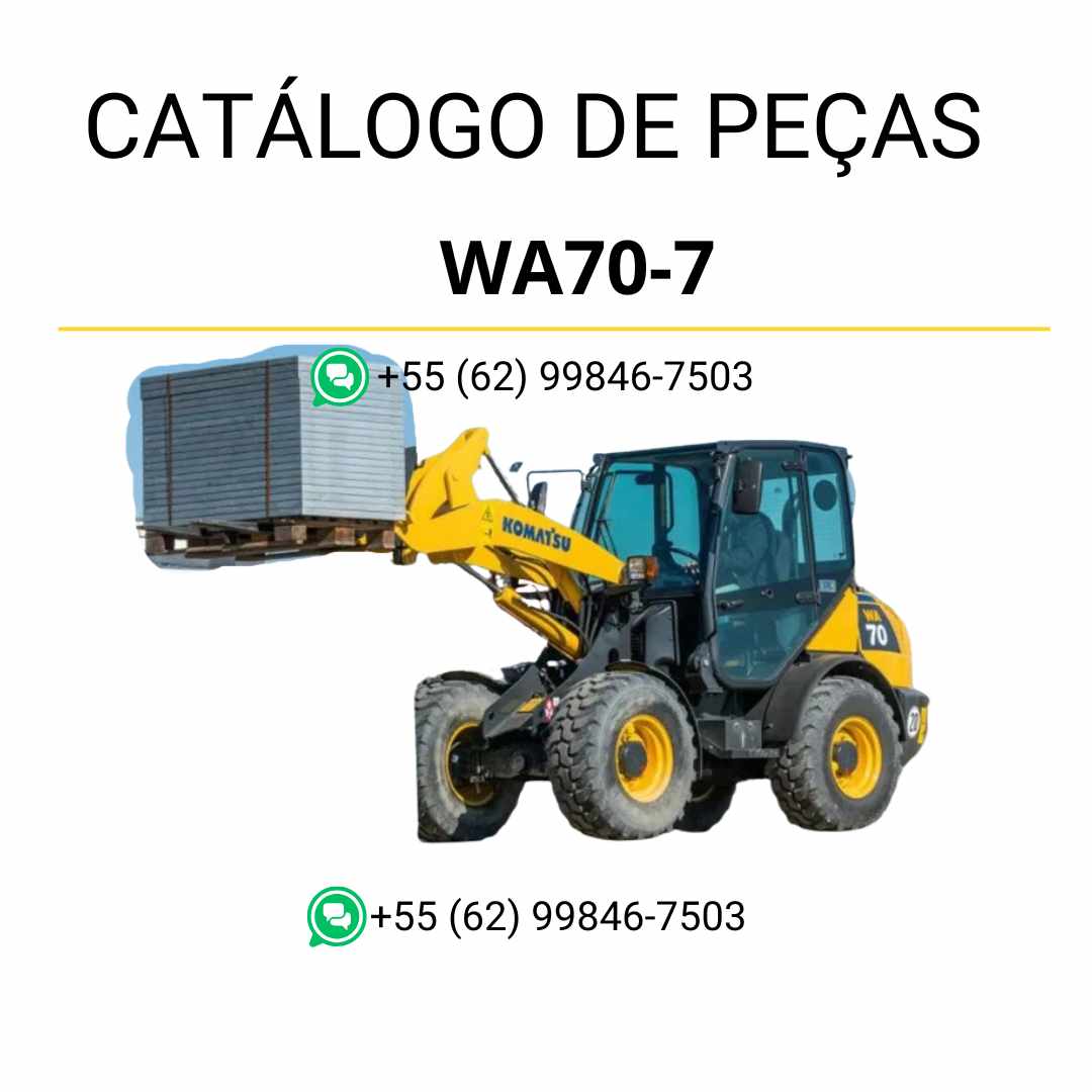 Catálogo de peças Komatsu WA70-7 em PDF com ilustrações técnicas e relação completa de componentes da carregadeira de rodas.