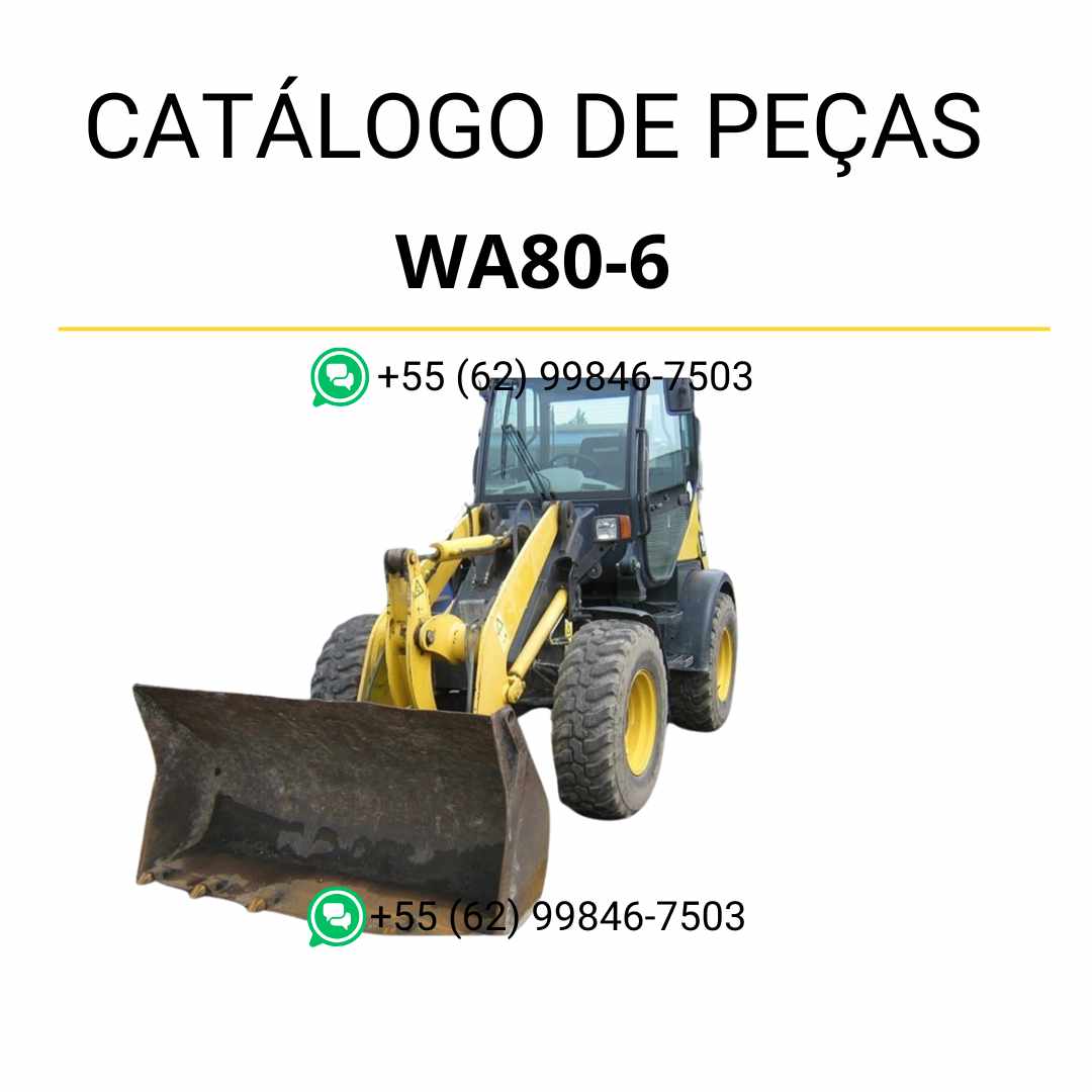 Catálogo de peças Komatsu WA80-6 em PDF, com diagramas completos e identificação detalhada dos componentes da carregadeira de rodas.