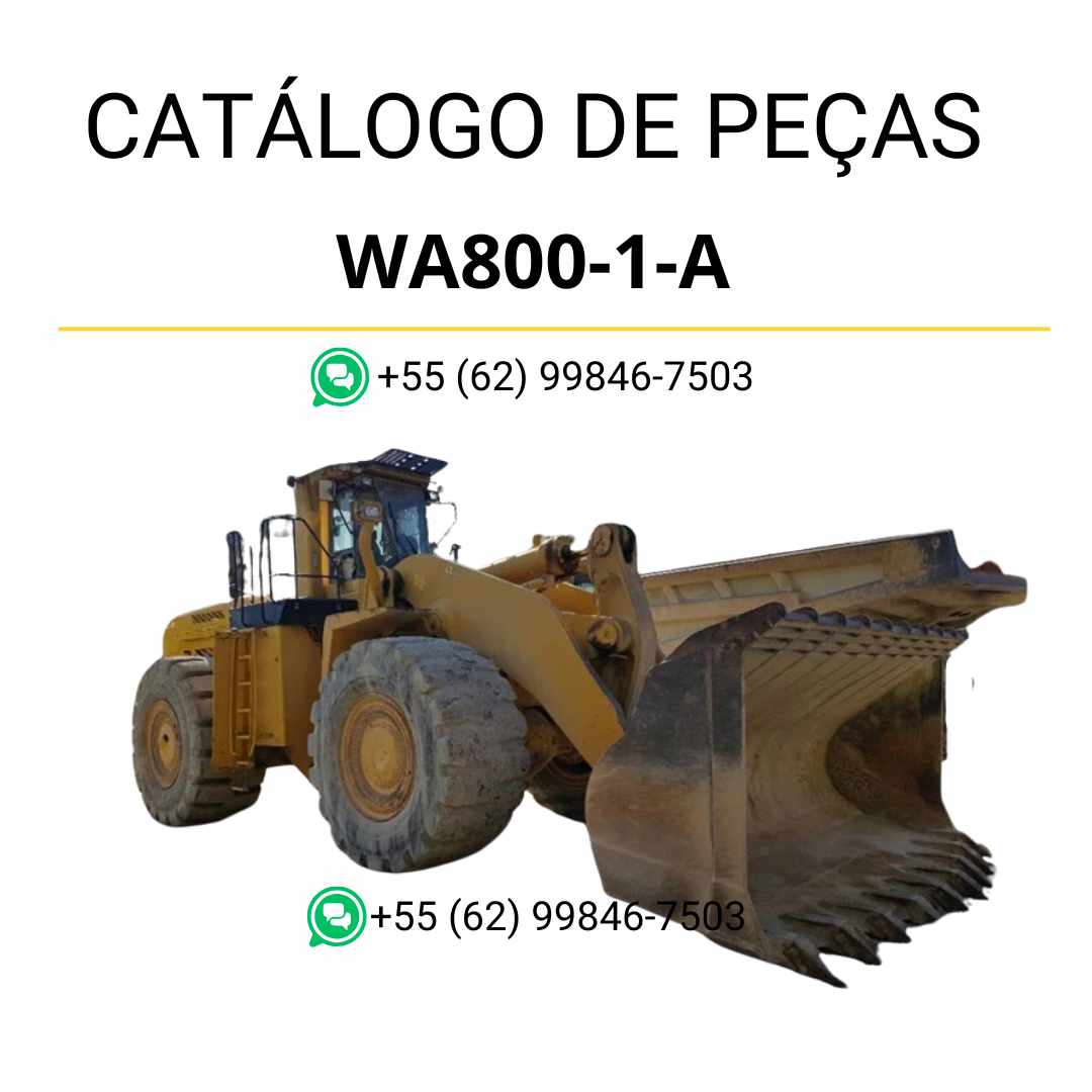 Catálogo de peças Komatsu WA800-1A em PDF com listas de componentes, vistas técnicas e identificação completa da carregadeira de rodas.