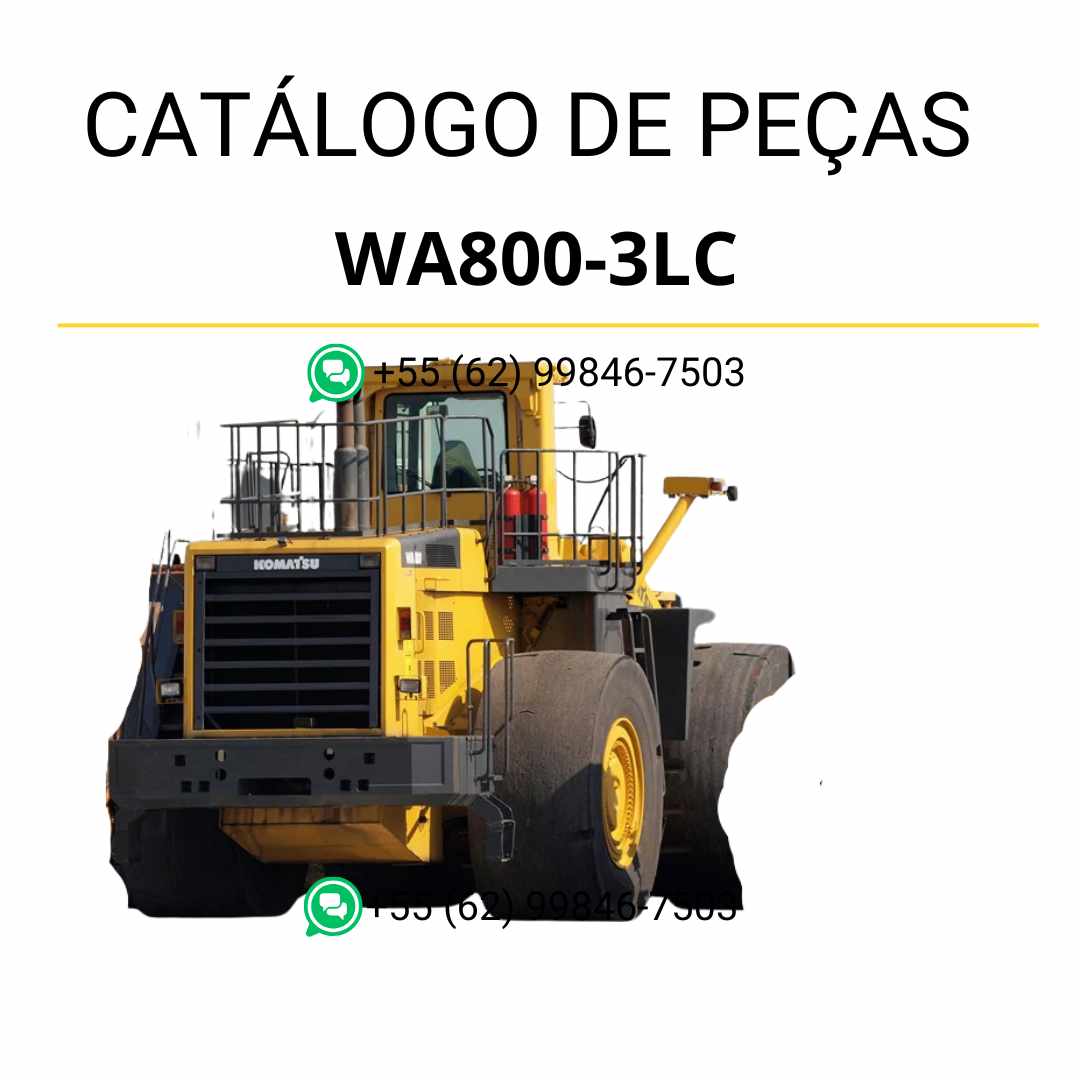 Catálogo de peças Komatsu WA800-3LC em PDF com diagramas técnicos detalhados e identificação completa dos componentes da carregadeira de rodas.