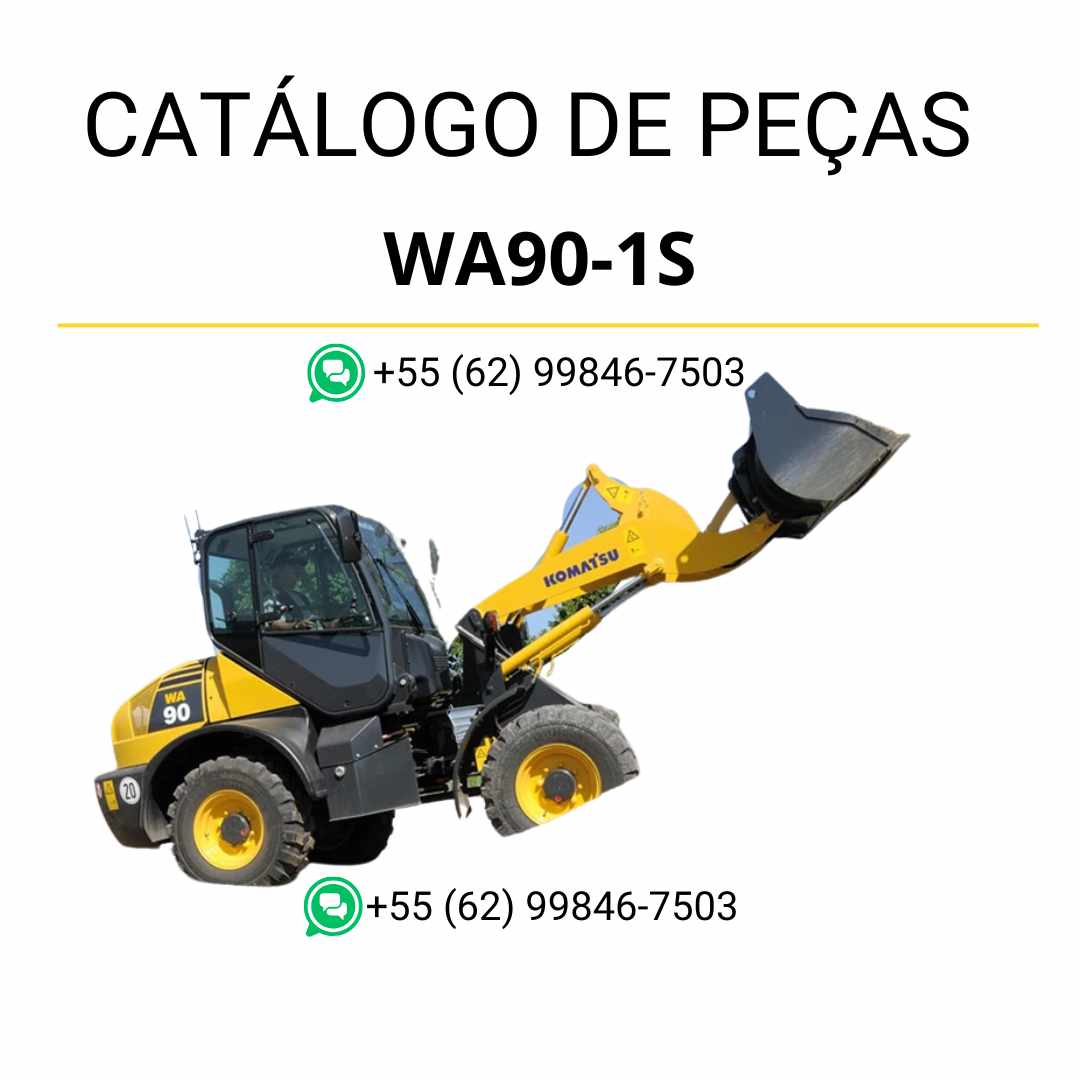 Catálogo de peças Komatsu WA90-1S em PDF, com diagramas detalhados e identificação técnica dos componentes da carregadeira de rodas.