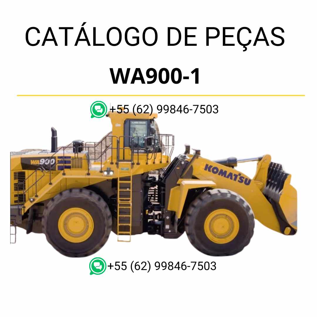 Catálogo de peças Komatsu WA900-1 em PDF com diagramas técnicos e identificação detalhada dos componentes da carregadeira de rodas.