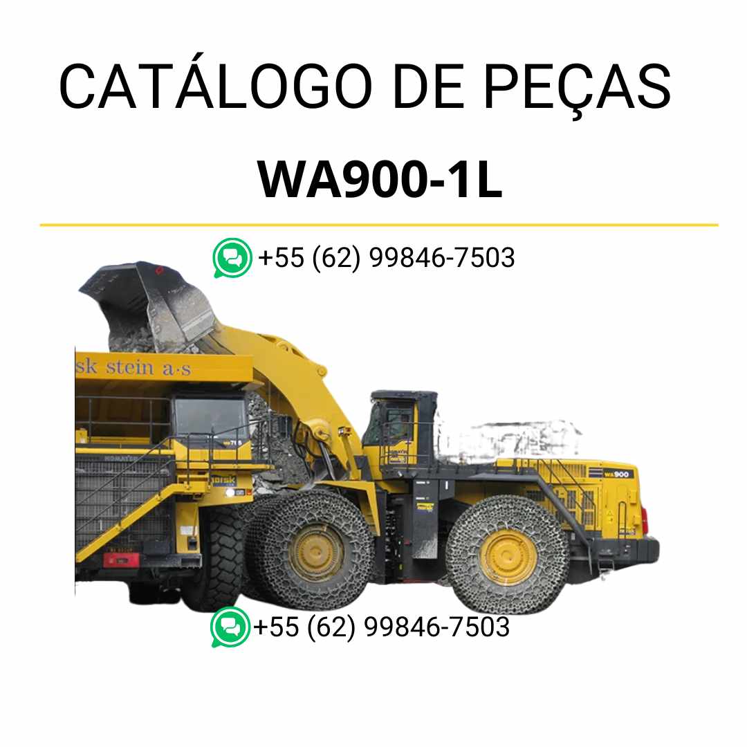 Catálogo de peças Komatsu WA900-1L em PDF, apresentando diagramas técnicos e identificação completa dos componentes da carregadeira de rodas.
