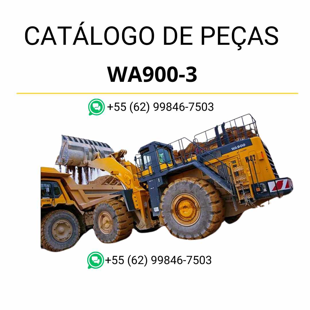 Catálogo de peças Komatsu WA900-3 em PDF com diagramas detalhados e identificação completa dos componentes da carregadeira de rodas.