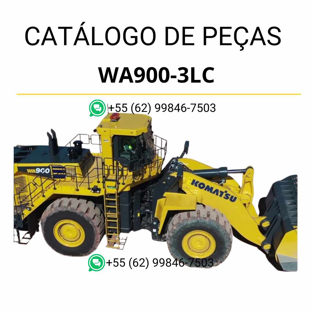 Catálogo de peças Komatsu WA900-3LC em PDF, trazendo diagramas detalhados e identificação técnica dos componentes da carregadeira de rodas de grande porte.