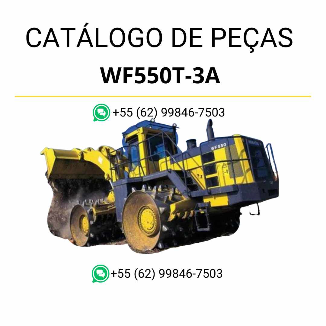 Catálogo de peças Komatsu WF550T-3A em PDF, com vistas explodidas e lista técnica de componentes para compactador e carregador