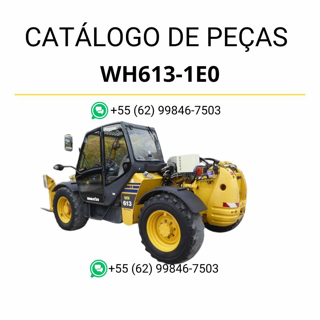 Catálogo de peças Komatsu WH613-1E0 em PDF com ilustrações técnicas e identificação dos conjuntos do manipulador telescópico.