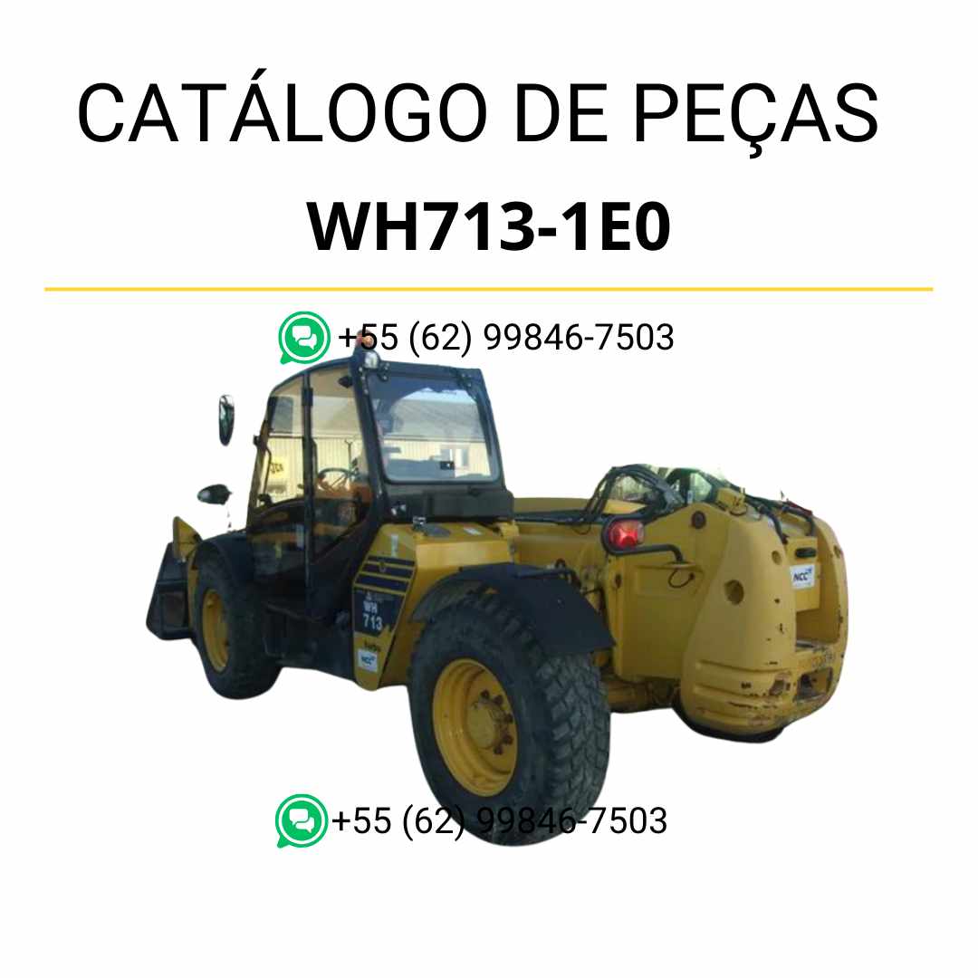 Catálogo de peças Komatsu WH713-1E0 em PDF com vistas explodidas e referência completa dos componentes do manipulador telescópico.
